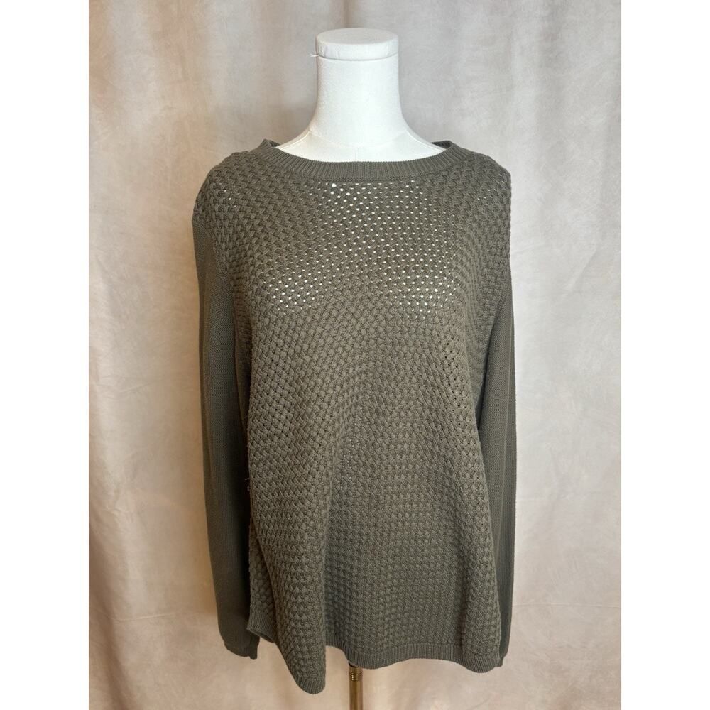 Lety & Me Olive Green Knit Sweater XL Elbow Patches Relaxed Pullover